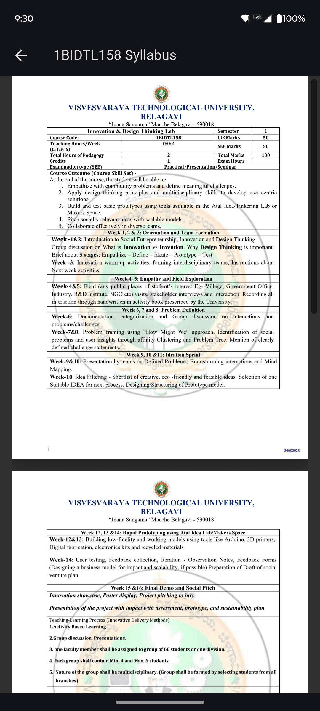 Syllabus in the app