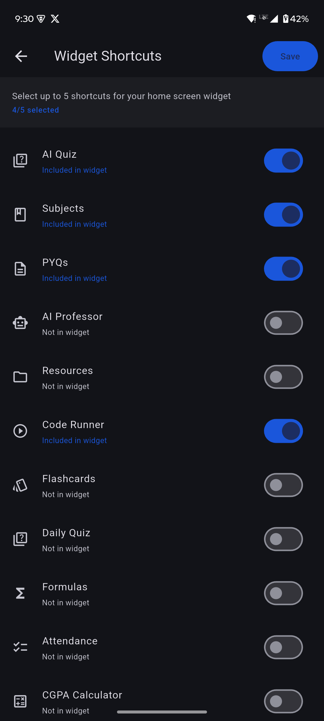 Widget Shortcuts
