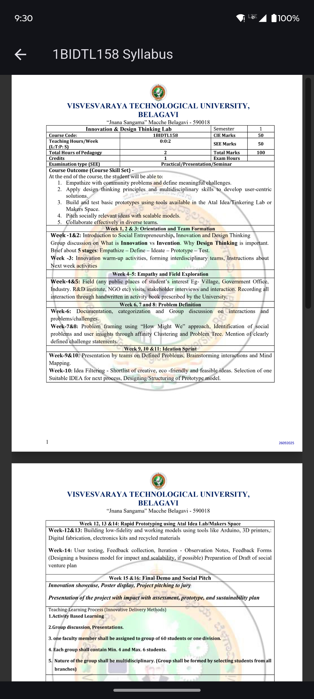Syllabus in the app